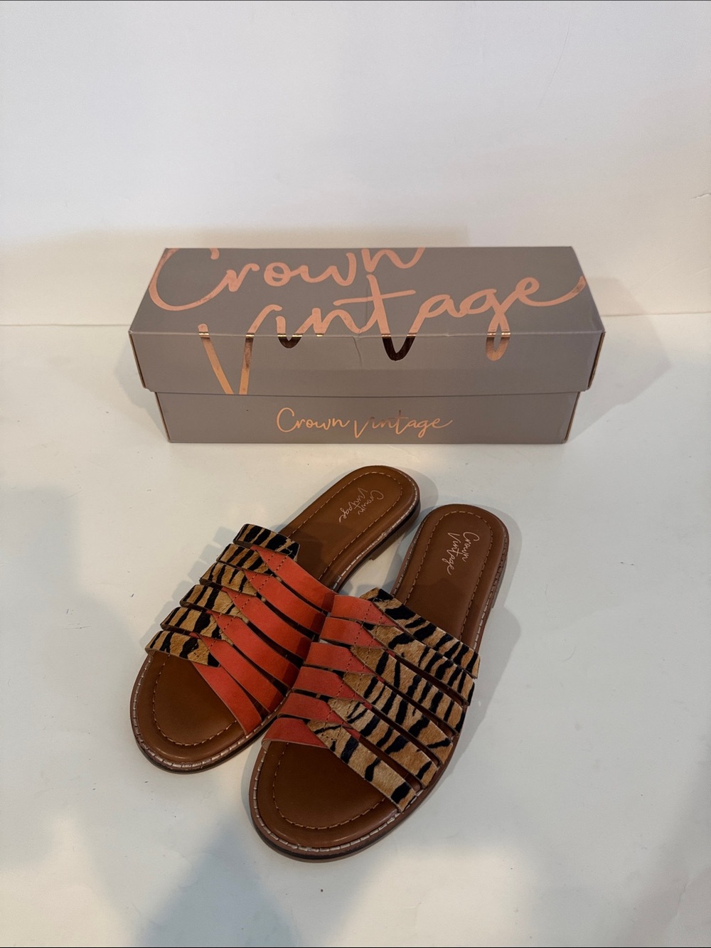 Crown Vintage Animal Print Multi Strap Sandals